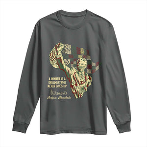 Nelson Mandela Long Sleeve Shirt A Winner Is A Dreamer Who Never Gives Up TS09 Dark Heather Print Your Wear