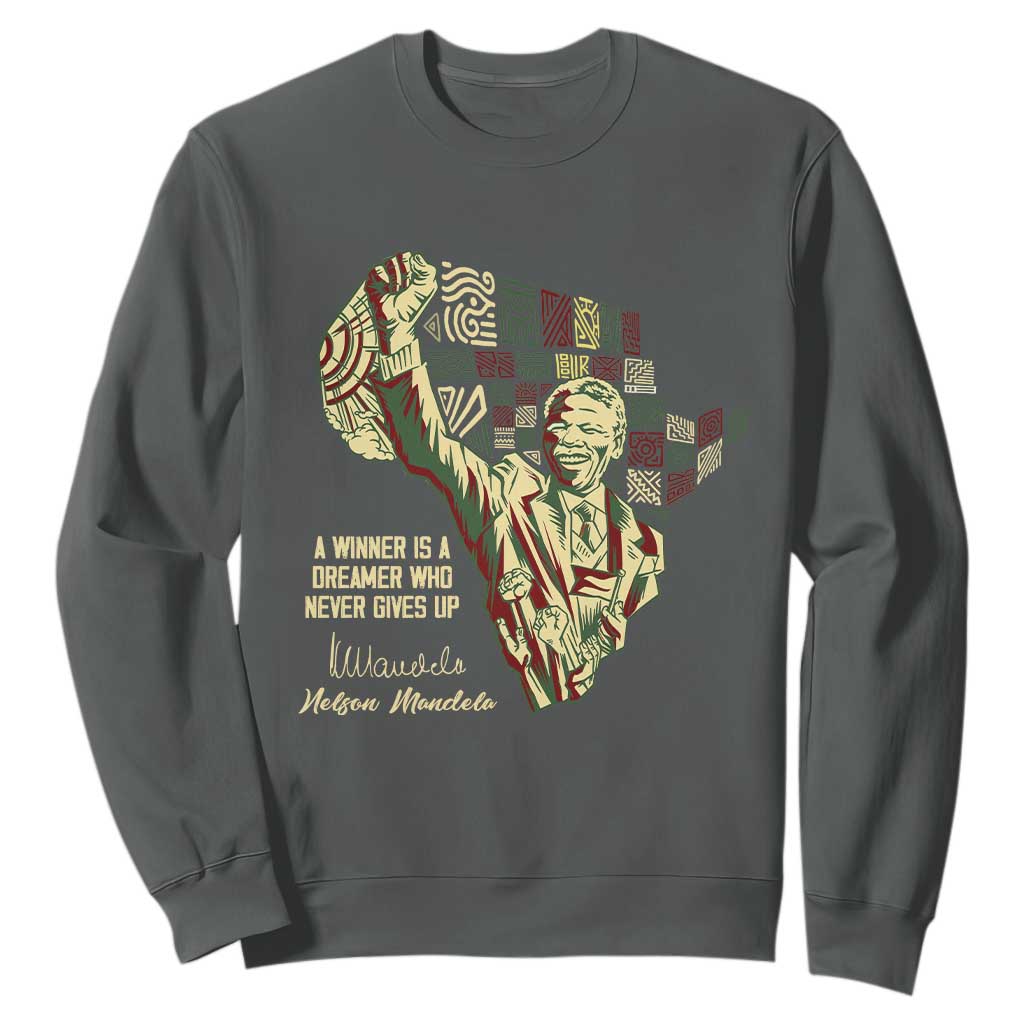 Nelson Mandela Sweatshirt A Winner Is A Dreamer Who Never Gives Up TS09 Dark Heather Print Your Wear
