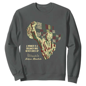 Nelson Mandela Sweatshirt A Winner Is A Dreamer Who Never Gives Up TS09 Dark Heather Print Your Wear