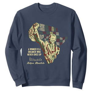 Nelson Mandela Sweatshirt A Winner Is A Dreamer Who Never Gives Up TS09 Navy Print Your Wear