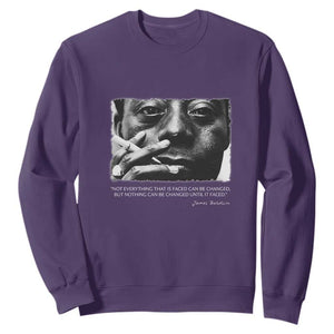 James Baldwin Sweatshirt Not Everything That Is Faced Can Be Changed But Nothing Can Be Changed Until It Is Faced TS09 Purple Print Your Wear