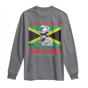 Marcus Garvey Long Sleeve Shirt The Black Skin Is A National Badge Of Greatness Jamaican Flag TS09 Charcoal Print Your Wear