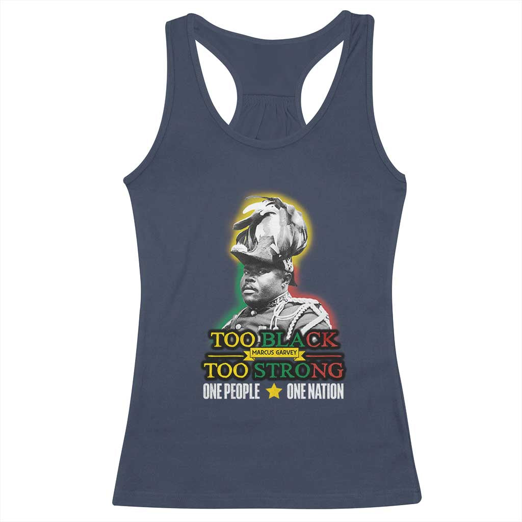 Marcus Garvey Racerback Tank Top Too Black Too Strong One People One Nation TS09 Navy Print Your Wear