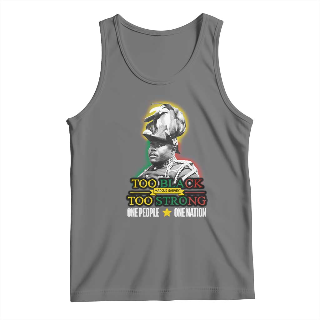 Marcus Garvey Tank Top Too Black Too Strong One People One Nation TS09 Black Heather Print Your Wear
