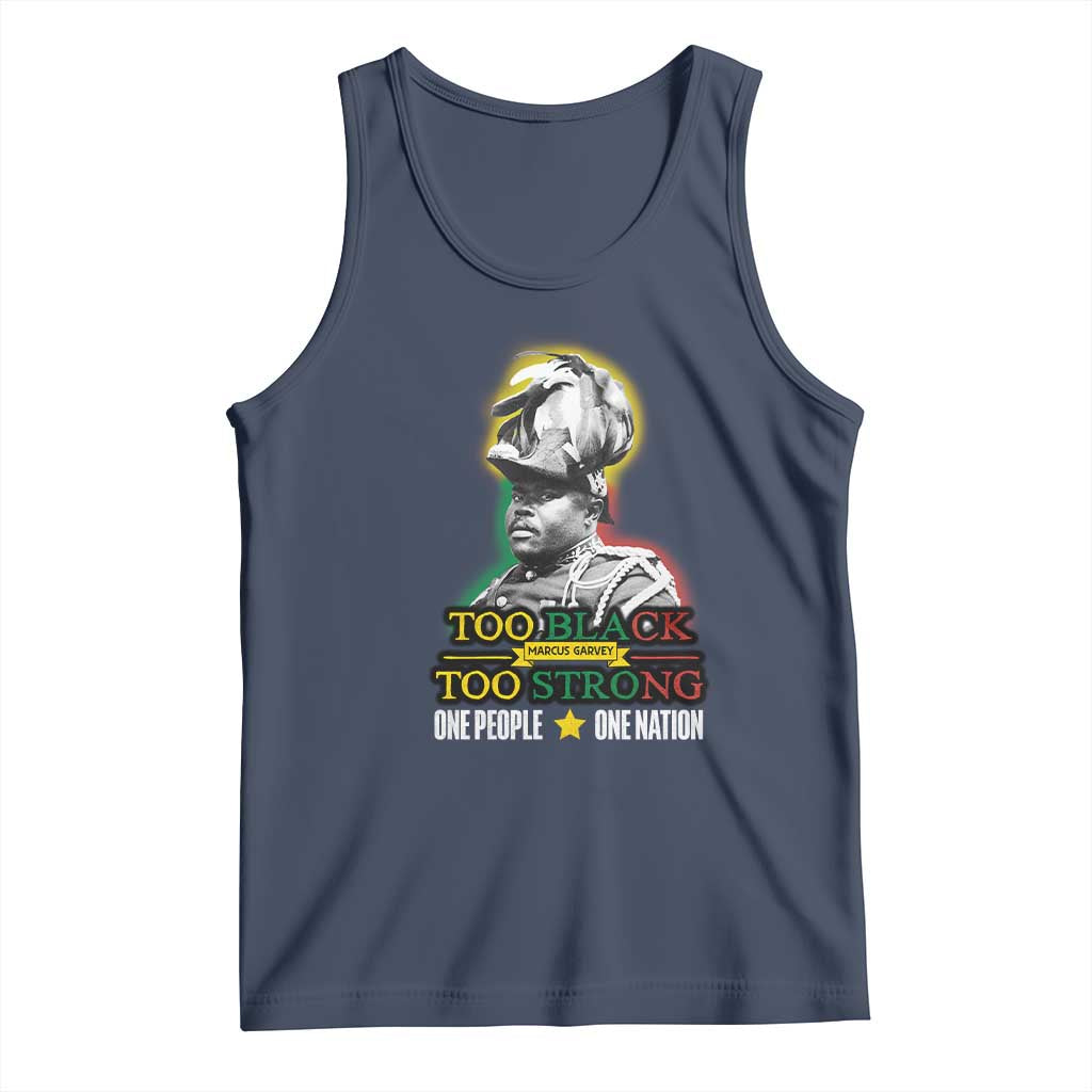 Marcus Garvey Tank Top Too Black Too Strong One People One Nation TS09 Navy Print Your Wear