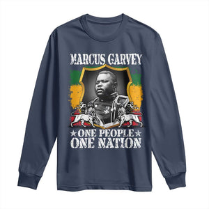 Marcus Garvey Long Sleeve Shirt One People One Nation Jamaica Legends Rasta TS09 Navy Print Your Wear