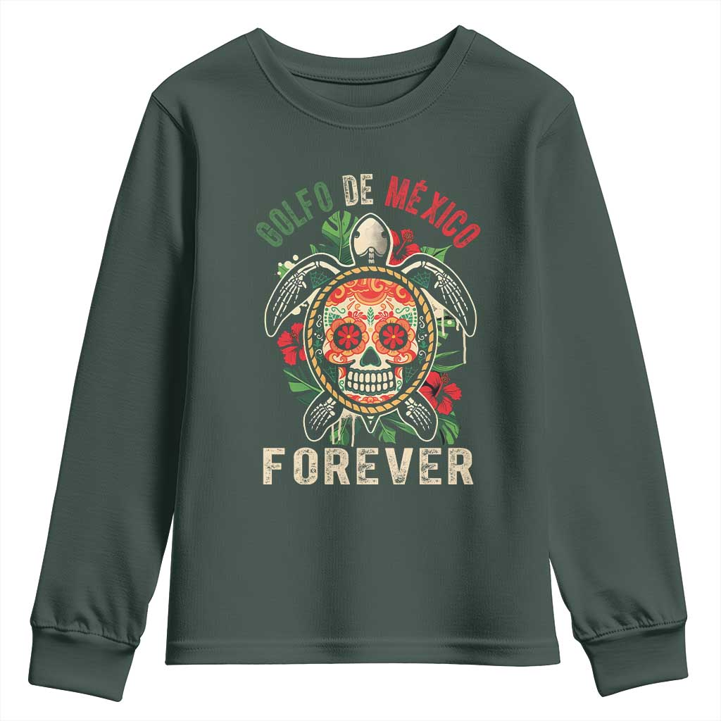 Golfo De Mexico Forever Youth Sweatshirt Sea Turtle Mexican Sugar Skull TS09 Dark Forest Green Print Your Wear