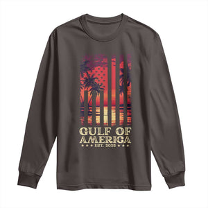 Gulf Of America Est 2025 Long Sleeve Shirt Sunset American Flag Gulf Mexico TS09 Dark Chocolate Print Your Wear