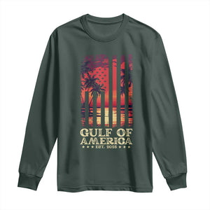 Gulf Of America Est 2025 Long Sleeve Shirt Sunset American Flag Gulf Mexico TS09 Dark Forest Green Print Your Wear