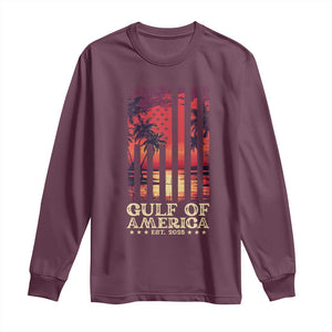 Gulf Of America Est 2025 Long Sleeve Shirt Sunset American Flag Gulf Mexico TS09 Maroon Print Your Wear