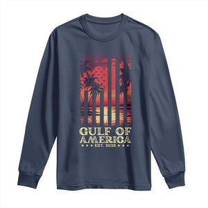 Gulf Of America Est 2025 Long Sleeve Shirt Sunset American Flag Gulf Mexico TS09 Navy Print Your Wear