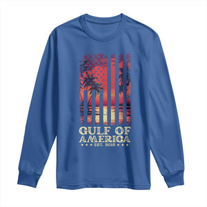 Gulf Of America Est 2025 Long Sleeve Shirt Sunset American Flag Gulf Mexico TS09 Royal Blue Print Your Wear