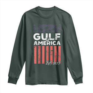 Gulf Of America Long Sleeve Shirt Est 2025 American Flag Gulf Mexico TS09 Dark Forest Green Print Your Wear