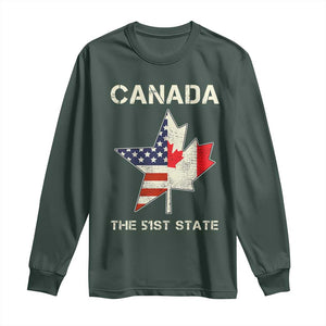 Canada The 51st State Long Sleeve Shirt Maple Canadian American Flag TS09 Dark Forest Green Print Your Wear