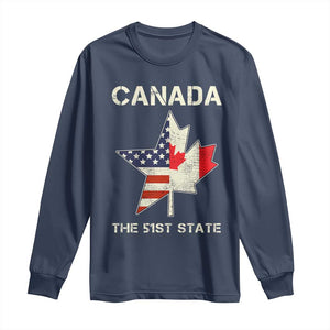 Canada The 51st State Long Sleeve Shirt Maple Canadian American Flag TS09 Navy Print Your Wear