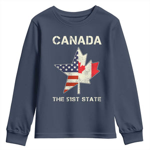 Canada The 51st State Youth Sweatshirt Maple Canadian American Flag TS09 Navy Print Your Wear