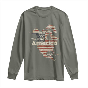 The New Trump Map Of USA Long Sleeve Shirt Canada Greenland Gulf Of Mexico TS09 Military Green Print Your Wear