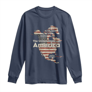 The New Trump Map Of USA Long Sleeve Shirt Canada Greenland Gulf Of Mexico TS09 Navy Print Your Wear