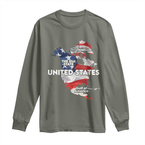 Funny Trump Map Of USA Long Sleeve Shirt Canada Greenland Gulf Of Mexico TS09 Military Green Print Your Wear