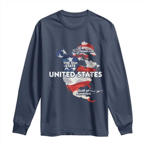 Funny Trump Map Of USA Long Sleeve Shirt Canada Greenland Gulf Of Mexico TS09 Navy Print Your Wear