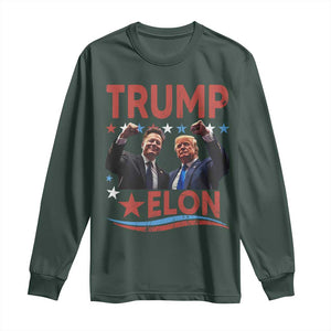 Cool Trump And Elon 2025 Long Sleeve Shirt TS09 Dark Forest Green Print Your Wear