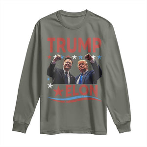 Cool Trump And Elon 2025 Long Sleeve Shirt TS09 Military Green Print Your Wear