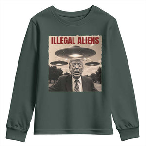 Funny Trump Illegal Aliens Youth Sweatshirt TS09 Dark Forest Green Print Your Wear