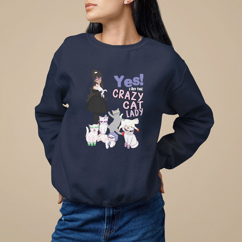 Mother's Day Cat Lover Sweatshirt Yes I Am The Crazy Cat Mom TS09 Navy Printyourwear