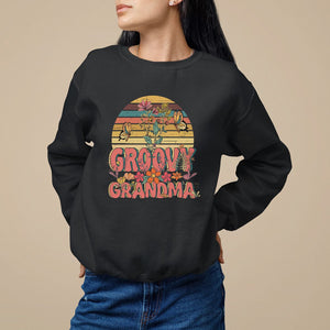 Mother's Day Grandma Groovy Floral Hippie Retro Flower Sweatshirt TS09 Black Printyourwear