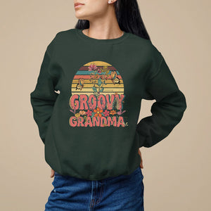 Mother's Day Grandma Groovy Floral Hippie Retro Flower Sweatshirt TS09 Dark Forest Green Printyourwear