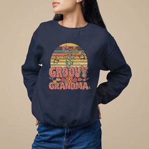 Mother's Day Grandma Groovy Floral Hippie Retro Flower Sweatshirt TS09 Navy Printyourwear