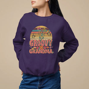 Mother's Day Grandma Groovy Floral Hippie Retro Flower Sweatshirt TS09 Purple Printyourwear