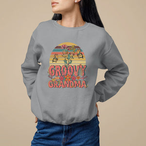 Mother's Day Grandma Groovy Floral Hippie Retro Flower Sweatshirt TS09 Sport Gray Printyourwear