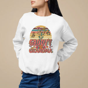 Mother's Day Grandma Groovy Floral Hippie Retro Flower Sweatshirt TS09 White Printyourwear