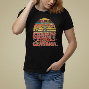 Mother's Day Grandma Groovy Floral Hippie Retro Flower T Shirt For Women TS09 Black Printyourwear