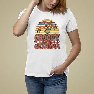 Mother's Day Grandma Groovy Floral Hippie Retro Flower T Shirt For Women TS09 White Printyourwear