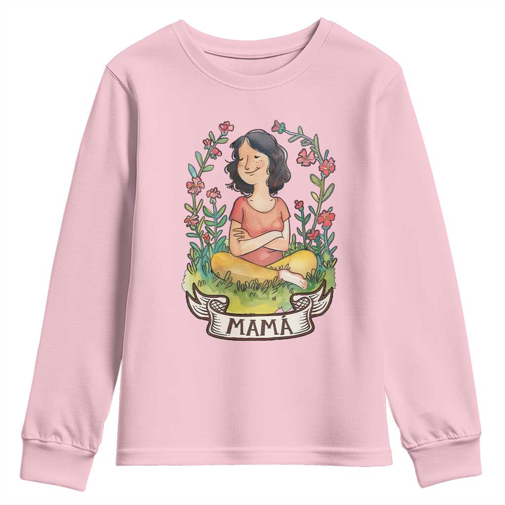 Mother's Day Mama Picture Youth Sweatshirt TS09 Light Pink Print Your Wear