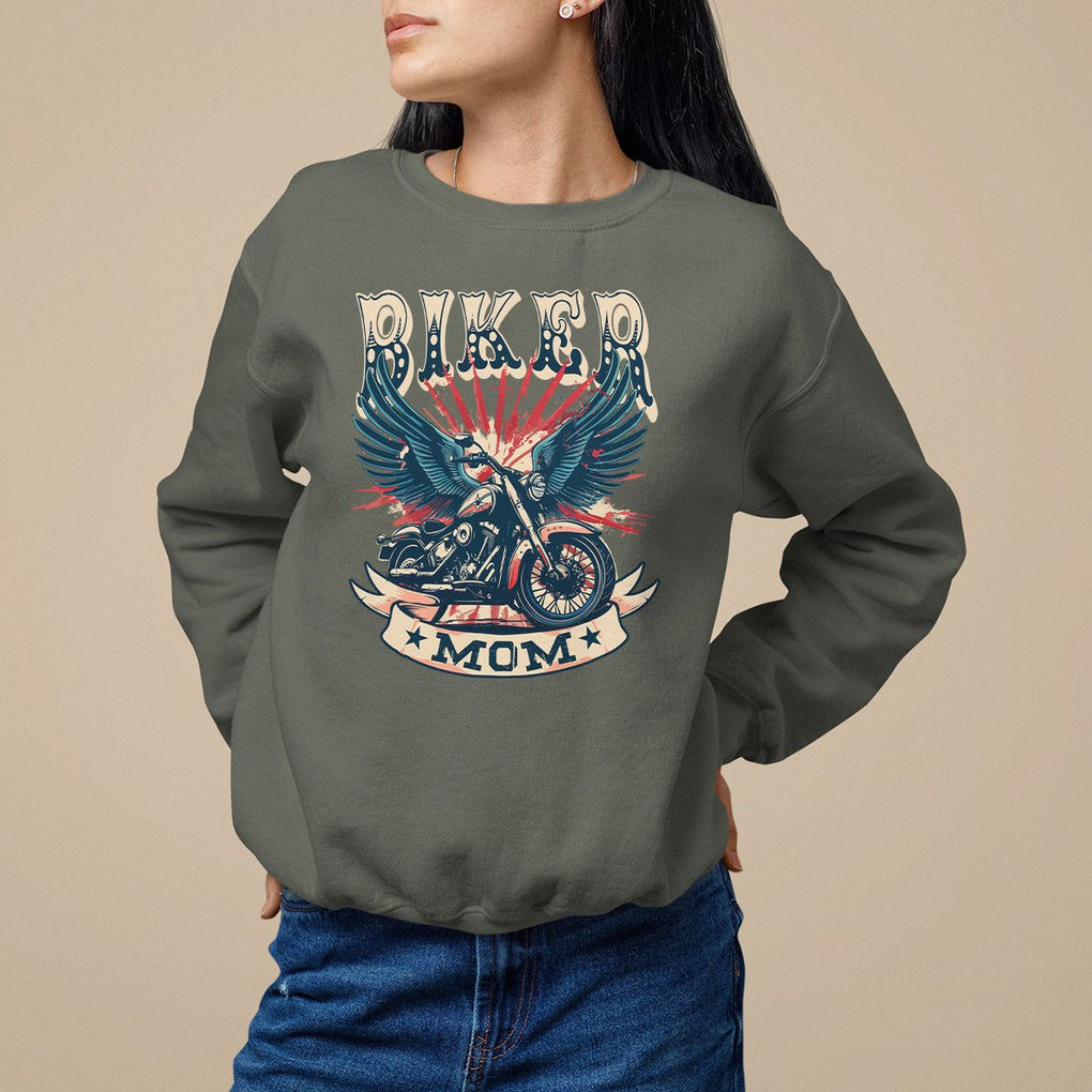 Mother's Day Sweatshirt Biker Mom Cool Mommy Motorcycle TS09 Military Green Printyourwear