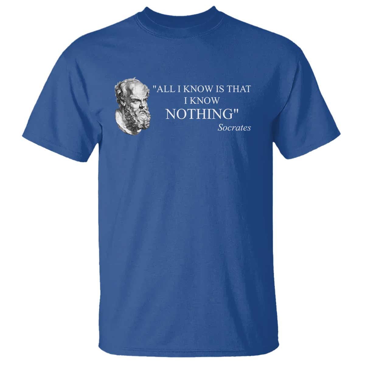 Greek Philosophy Socrates T Shirt - All I Know Is That I Know Nothing Philosophy Wisdom Tee TS09 Royal Blue Print Your Wear