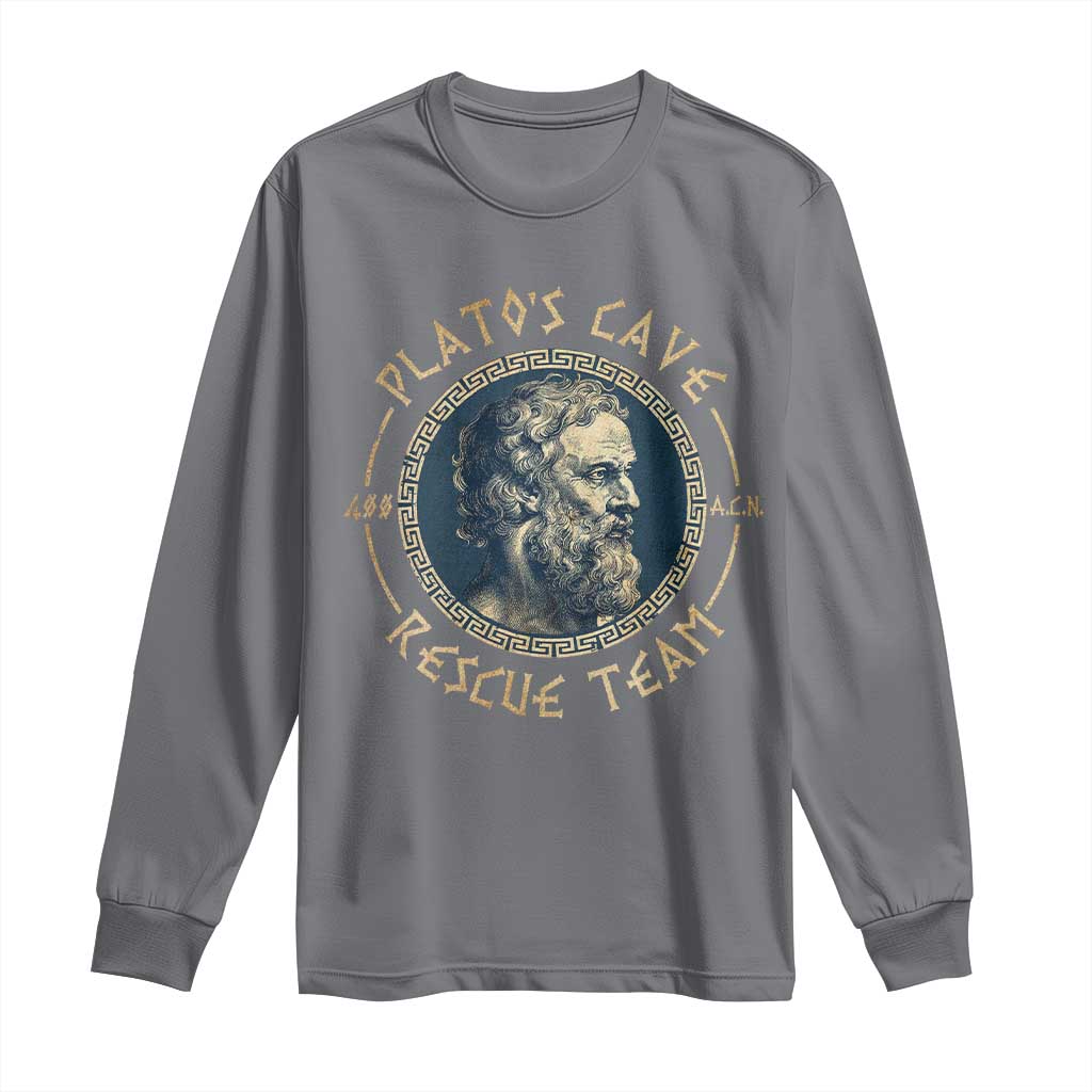 Greek Philosophy Plato Long Sleeve Shirt Platos Cave Rescue Team TS09 Charcoal Print Your Wear
