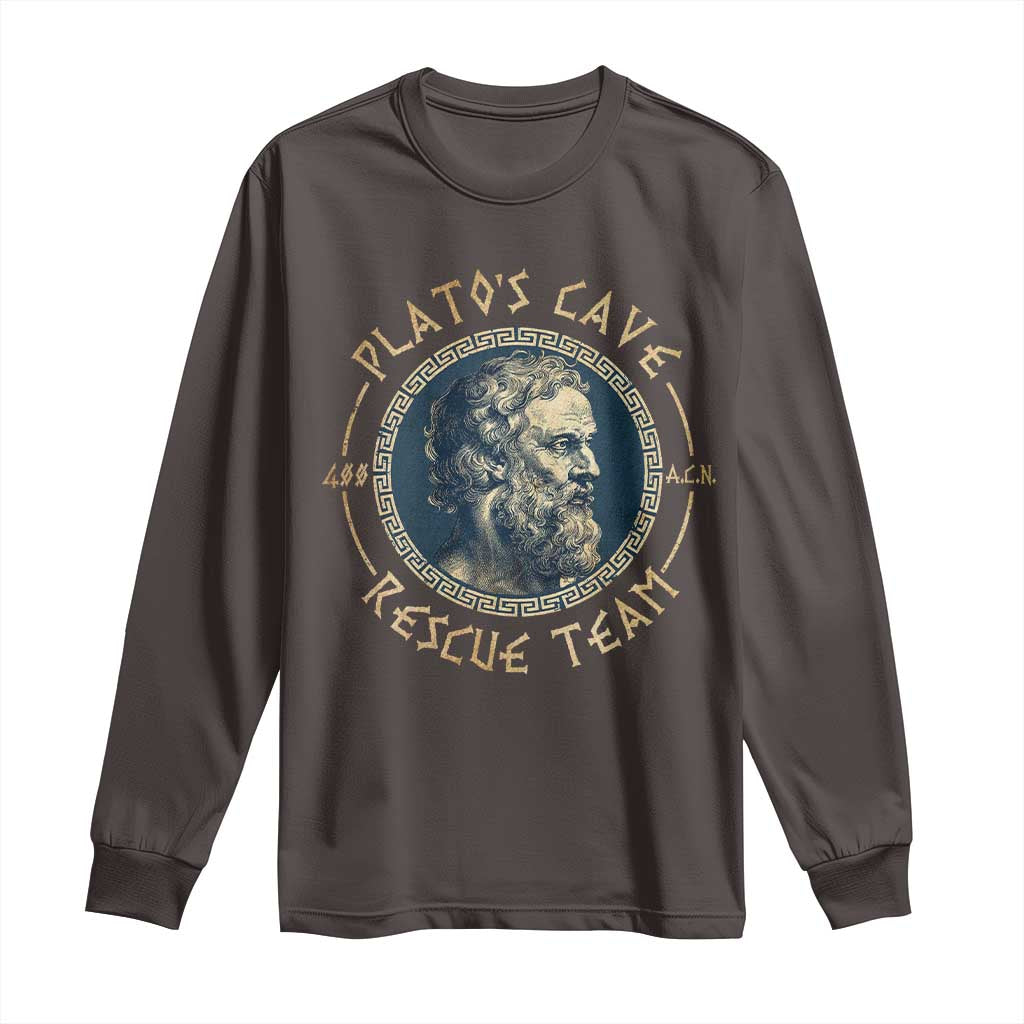Greek Philosophy Plato Long Sleeve Shirt Platos Cave Rescue Team TS09 Dark Chocolate Print Your Wear