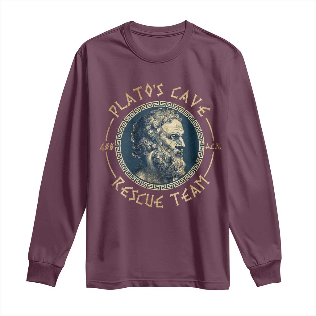 Greek Philosophy Plato Long Sleeve Shirt Platos Cave Rescue Team TS09 Maroon Print Your Wear