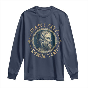 Greek Philosophy Plato Long Sleeve Shirt Platos Cave Rescue Team TS09 Navy Print Your Wear