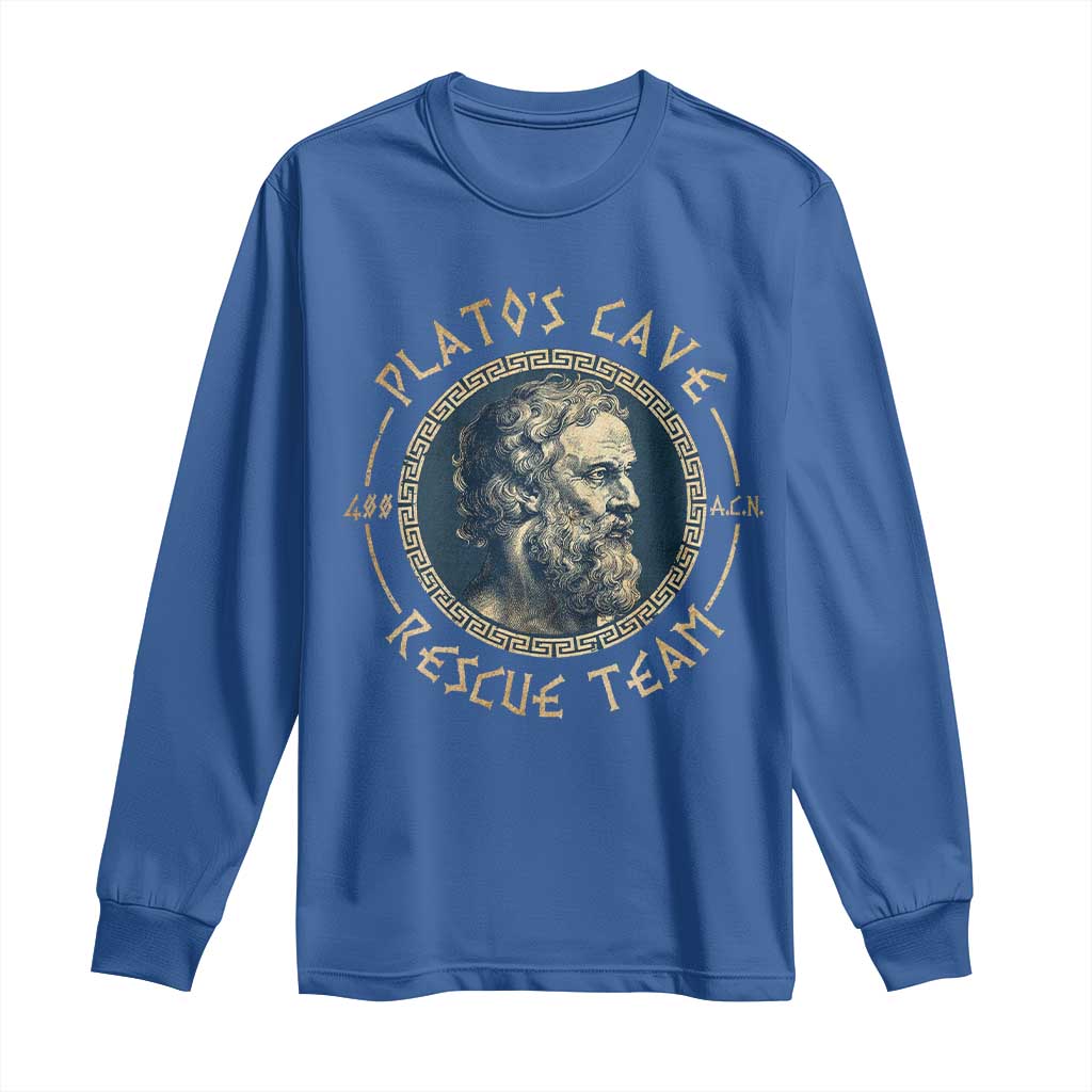 Greek Philosophy Plato Long Sleeve Shirt Platos Cave Rescue Team TS09 Royal Blue Print Your Wear