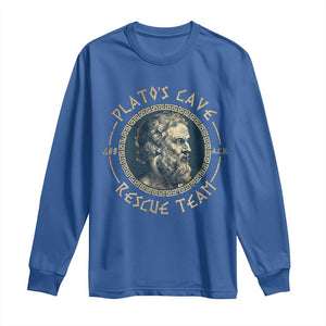 Greek Philosophy Plato Long Sleeve Shirt Platos Cave Rescue Team TS09 Royal Blue Print Your Wear