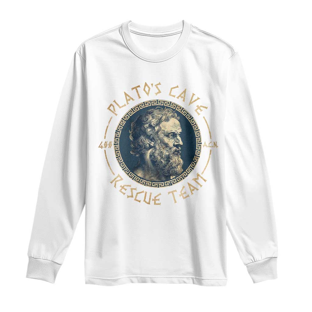 Greek Philosophy Plato Long Sleeve Shirt Platos Cave Rescue Team TS09 White Print Your Wear