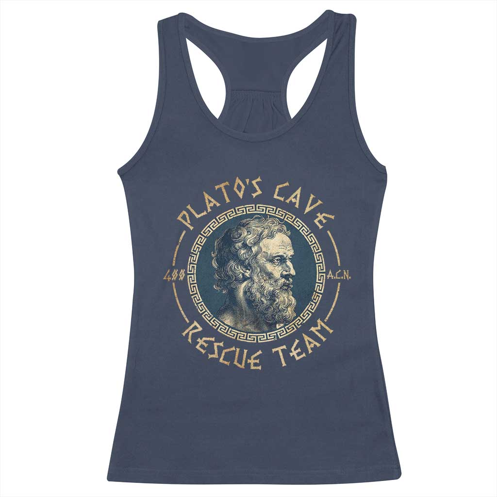 Greek Philosophy Plato Racerback Tank Top Platos Cave Rescue Team TS09 Navy Print Your Wear