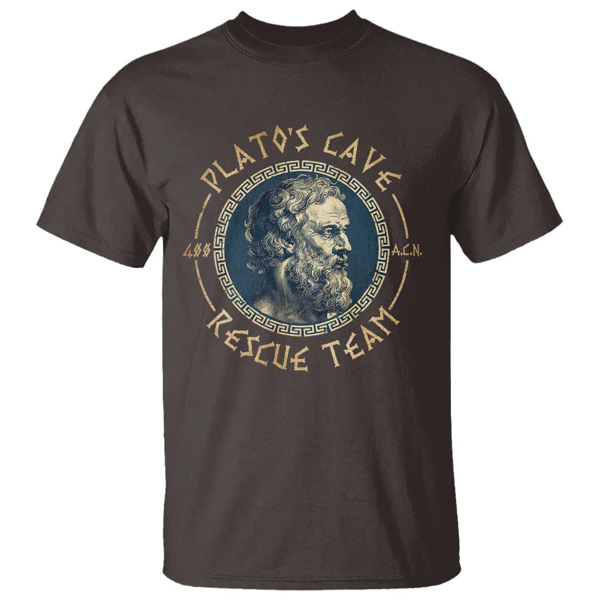 Greek Philosophy Plato T Shirt Platos Cave Rescue Team TS09 Dark Chocolate Print Your Wear