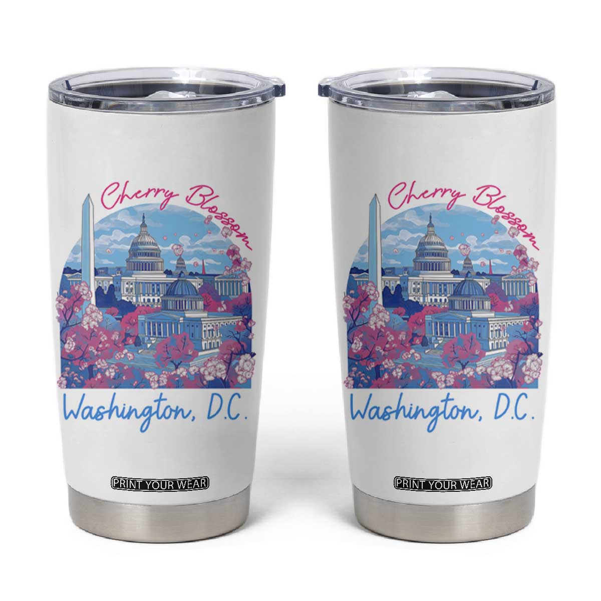 Washington DC Lover Tumbler Cup Cherry Blossom TS09 White Print Your Wear