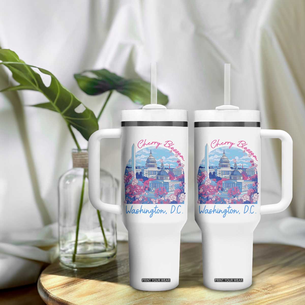 Washington DC Lover Tumbler With Handle Cherry Blossom TS09 Print Your Wear